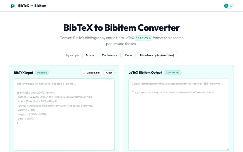 Screenshot of BibTeX to Bibitem Converter